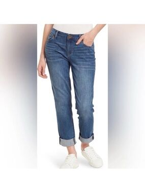 KUT from the Kloth Carrie Boyfriend Jeans - Blue with Tan Stitching